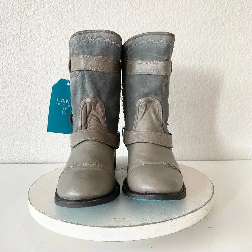 NEW Lane Womens Gray Quilted Mid-Calf Boots With Zipper & Buckle Accents Size 9